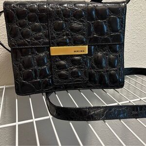 Perlina Black Crossbody Bag with Croc-Embossed Finish